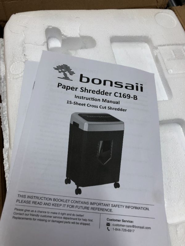 Photo 3 of Bonsaii 15-Sheet Office Paper Shredder, 40 Mins Heavy Duty Shredder for Home Office, Crosscut Shreder with Anti-Jam System & P-4 High Security Supports CD/Credit Cards/Staple,5 Gal Pullout Bin C169-B 1 5 Sheet-40 mins