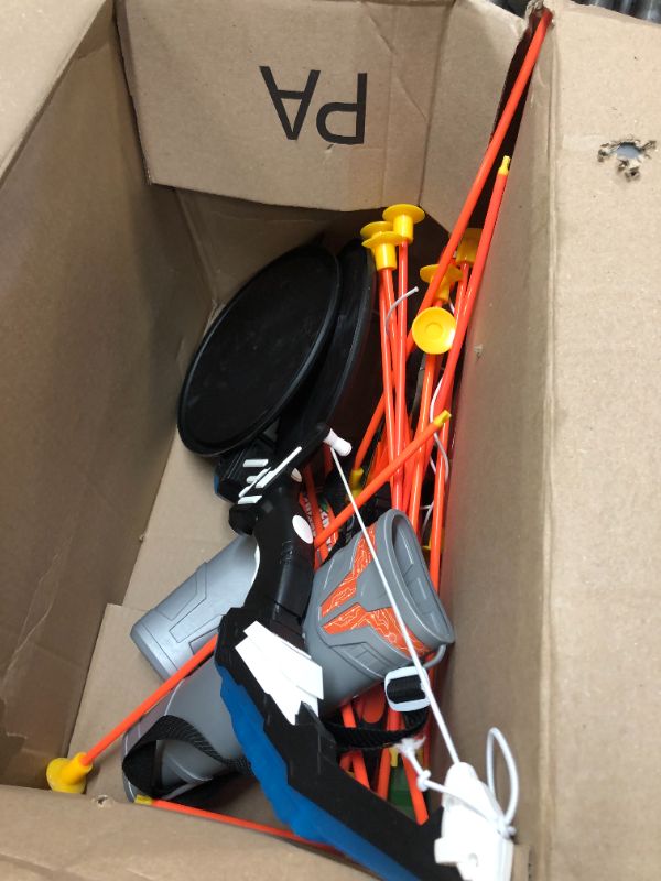 Photo 1 of TEMI 2 Pack Set Kids Archery Bow Arrow Toy Set Outdoor Hunting Play with 2 Bow 20 Suction Cup Arrows 2 Target & 2 Quiver, LED Light Up Function Toy, Outdoor Toys for Kids, Boys & Girls Ages 3 -12 Green With Blue