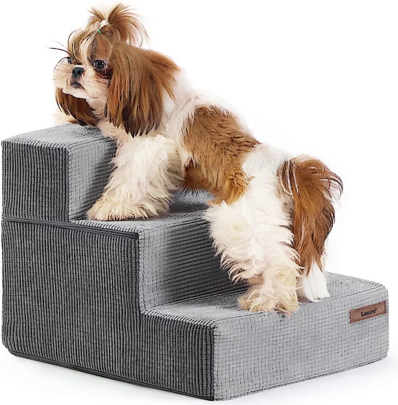 Photo 1 of Lesure Dog Stairs for Small Dogs - Pet Stairs for Beds and Couch, Folding Pet Steps with CertiPUR-US Certified Foam for Cat and Doggy, Non-Slip Bottom Dog Steps, Grey, 3 Steps
