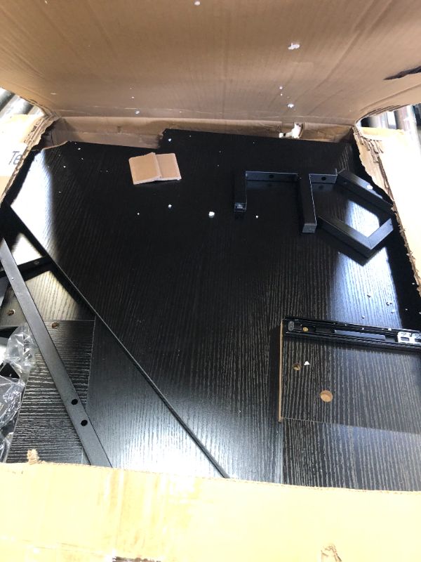 Photo 1 of Black Corner Desk with Side Table and Drawer, Gaming Desk with Power Outlet, Computer Desk with Keyboard Tray and Monitor Shelf, Home Office Desk with Storage Shelves