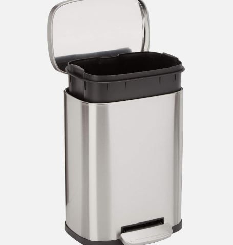 Photo 1 of Amazon Basics Smudge Resistant Small Rectangular Trash Can With Soft-Close Foot
