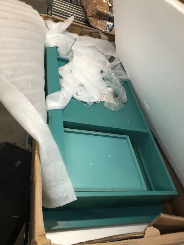 Photo 2 of **DAMAGED TOP, MISSING PARTS, FOR PARTS ONLY** Posh Pollen Parsons Vanity Desk, Walnut Turquoise