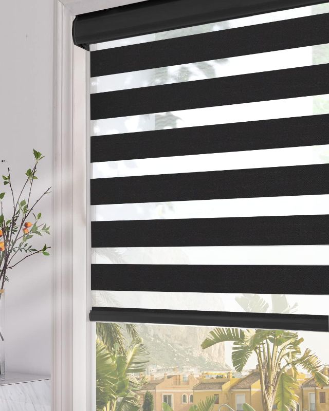 Photo 1 of Persilux Blackout Zebra Blinds Dual Layer (35" W X 72" H, Black) Roller Sheer Shades Light Filtering for Day and Night Privacy Protection Window Shades for Windows, Home and Office
