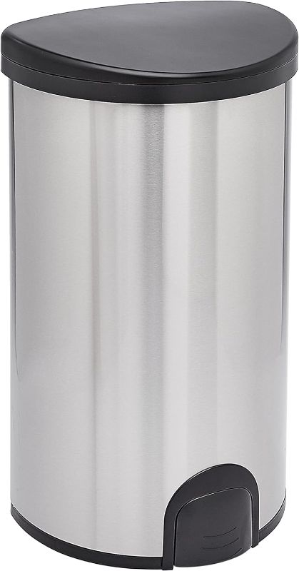 Photo 1 of Amazon Basics Automatic Hands-Free Stainless Steel D-Shaped Trash Can, Toe tap, 50 Liters
