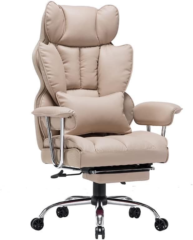 Photo 1 of Efomao Desk Office Chair, Big High Back Chair, PU Leather Office Chair, Computer Chair, Executive Office Chair, Swivel Chair with Leg Rest and Lumbar Support, Dark Beige Office Chair
