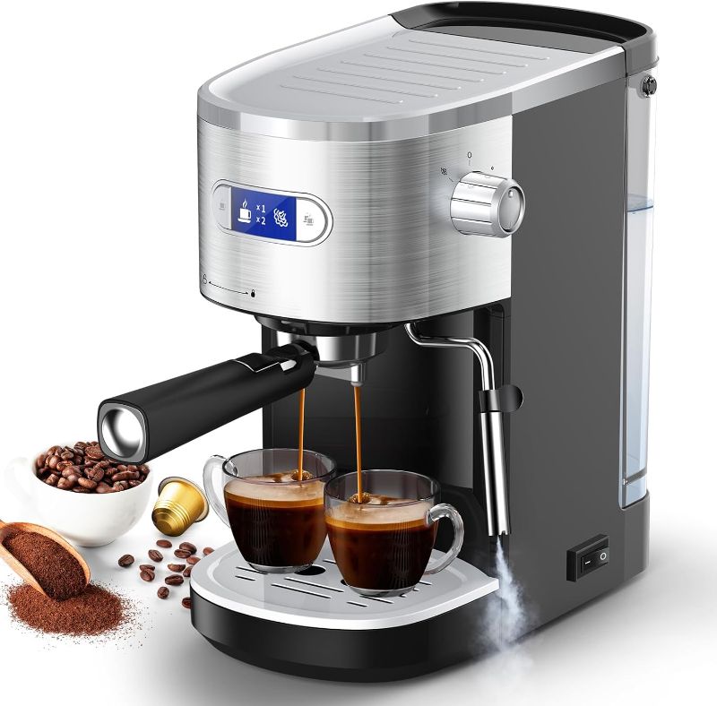 Photo 1 of Joy Pebble Espresso Machine 20 Bar, Semi-Automatic Espresso Machine with Powerful Steam Wand, Coffee Machine with 40.5oz Removable Water Tank for Espresso, Latte and Cappuccino,1350W
