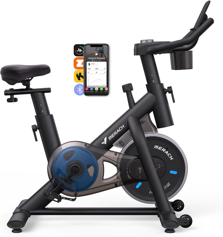 Photo 1 of MERACH Exercise Bike for Home with Exclusive App, Stationary Bike with Enhanced Electronic LED Monitor, Silent Belt Drive and Comfortable Seat Cushion for Home Cardio Workout

