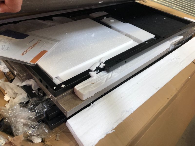 Photo 1 of ODK L Shaped Desk with File Drawer, 75" Reversible L Shaped Computer Desk with Power Outlet & LED Strip, Office Desk with Storage Shelves, Gaming Desk with Monitor Shelf, Corner Desk, Grey Oak 75 Inch Grey Oak