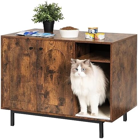 Photo 1 of Cat Litter Box Enclosure, Hidden Litter Box Furniture, Wooden Pet House Side End Table, Storage Cabinet Bench, Fit Most Cat and Litter Box, Living Room, Bedroom 
