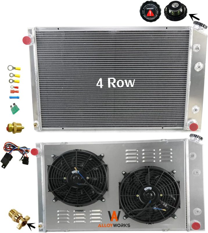 Photo 1 of ALLOYWORKS 4 Row Core Aluminum Radiator Fan Shroud Relay for 1973-1991 Chevy C K Series C10 C20 K10 Truck Pickup GMC C25 C35 C2500 C3500 Radiators(19" Core, Multiple V8 Models, 2 X 12" Fan)
