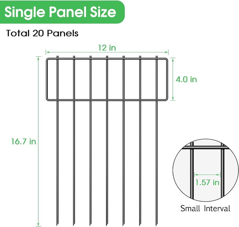 Photo 1 of 20 Pcs Animal Barrier Fence, Total 16.7 Inch(H) X 20.8 Ft(L) No Digging Garden Fence, Rustproof Wire Garden Bottom Fence, Dog Rabbits Ground Stakes Border Fence for Garden, Outdoor Patio. 16.7'' (H) X 20.8' (L)