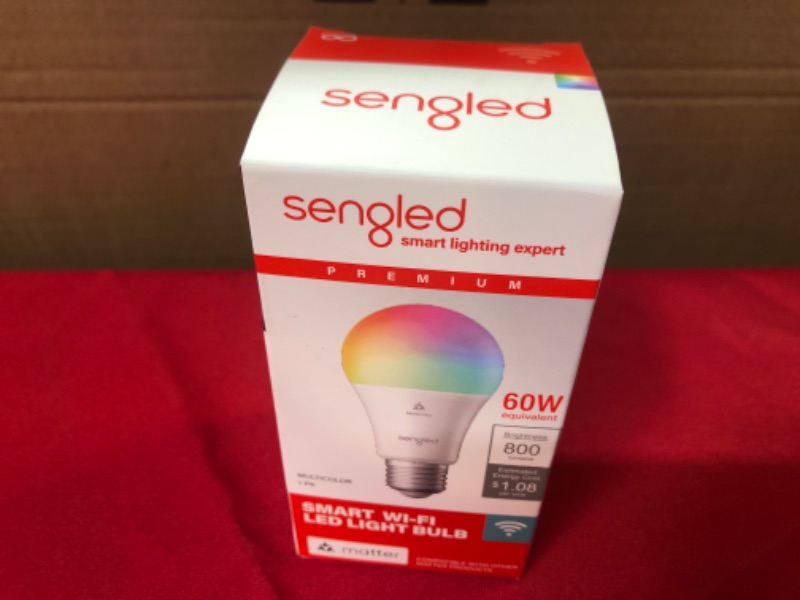 Photo 2 of 1pc---Sengled LED Smart Light Bulb (A19), Matter-Enabled, Multicolor, Works with Alexa, 60W Equivalent, 800LM, Instant Pairing, 2.4 GHz, Wi-Fi, 1-Pack