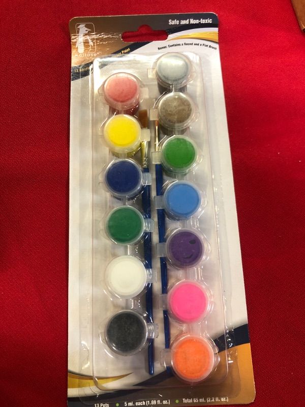 Photo 2 of Acrylic Paint Sets For Kids, 12 Colored Paints a Glitter Paint and 2 Brushes, For Schools Clubs and Camps, Essential Craft Supplies for All Arts and Crafts Projects