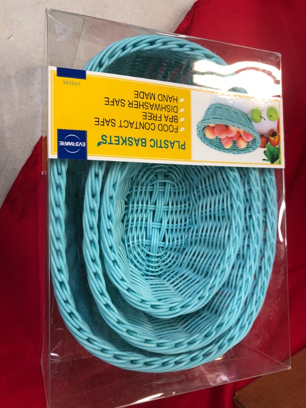Photo 2 of 3 pcs Colorbasket Hand Woven Waterproof Rectangular Basket, Sky Blue