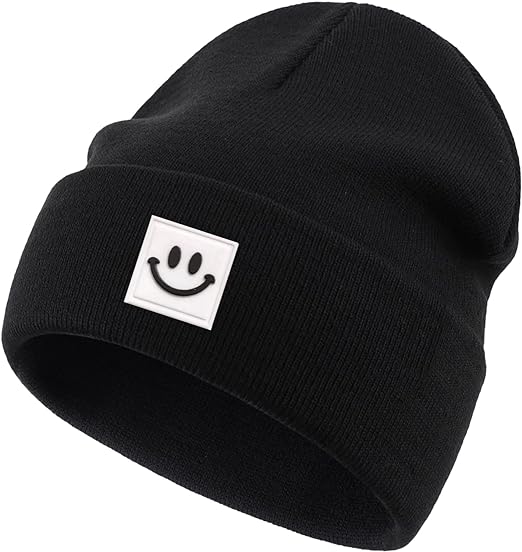 Photo 1 of lycycse Beanie Hats for Women Men Knit Warm Winter Hat with Smile Face Unisex Soft Cuffed Acrylic Beanies Ski Hat Skull Cap