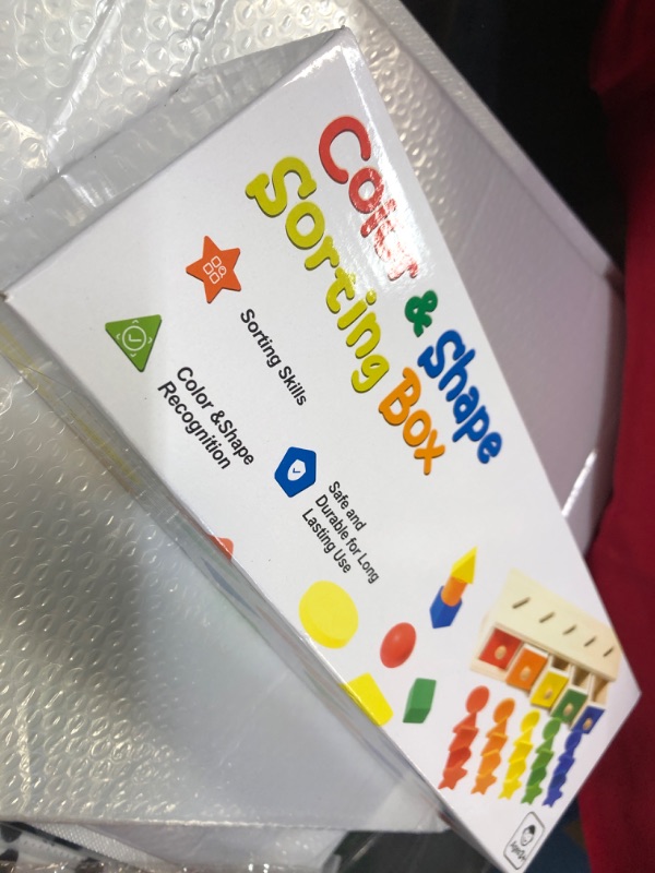 Photo 1 of Wooden Sorting Montessori Toys, Shape Color Matching Geometric Blocks, Toddler Preschool Early Educational Learning Toys for Age 3 Year Old Boys and Girls