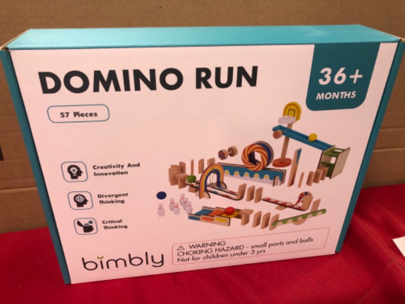 Photo 2 of bimbly Domino Run Wooden Domino Set | Dominos for Kids Ages 4-8, STEM Toys for 3 Year Old, Kids Dominoes Building Sets, Dominoes for Toppling, Chain Reaction Toys, Family Games
