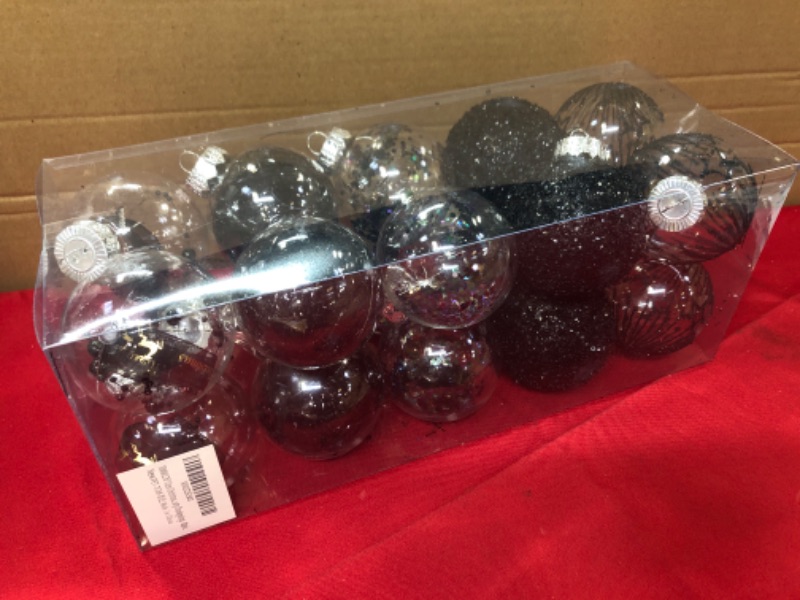 Photo 2 of 60MM/2.36" Clear Christmas Ornaments Set, 30PCS Shatterproof Decorative Hanging Ball Ornament with Stuffed Delicate Decorations, Xmas Tree Balls for Halloween Holiday Party- Black. Black 60MM/2.36"