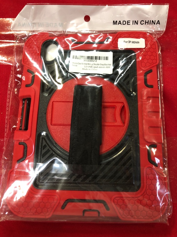 Photo 1 of iBeacos Case for iPad Mini 6 Case 8.3 inch 2021 iPad Mini 6th Generation Case Shockproof Rugged Cover with Pencil Holder, Kickstand, Rotatable Hand Strap, Shoulder Strap,Black-Red