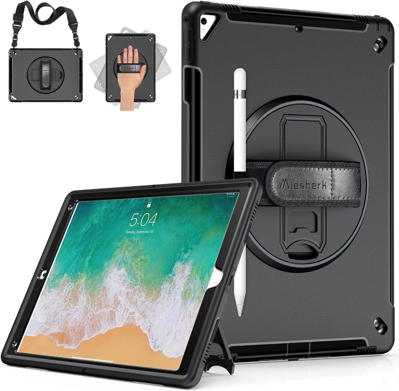 Photo 1 of Miesherk Case for iPad Pro 12.9 2nd Generation 2017 & 2015 1st Generation, Heavy Duty Rugged Shockproof Protective Cover w/360°Rotating Stand/Hand/Shoulder Strap/Pencil Holder Black