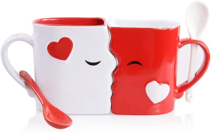 Photo 1 of 
Blu Devil Kissing Mugs and Spoons Set, Modern Style, 13 Fluid Ounces, Porcelain Bone China, Gift Boxed