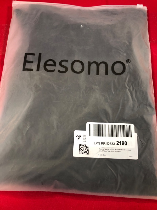 Photo 2 of ELESOMO WOMENS TOPS SHORT SLEEVE CREWNECK, CASUAL FITTED TEE SHIRT, BLACK XL