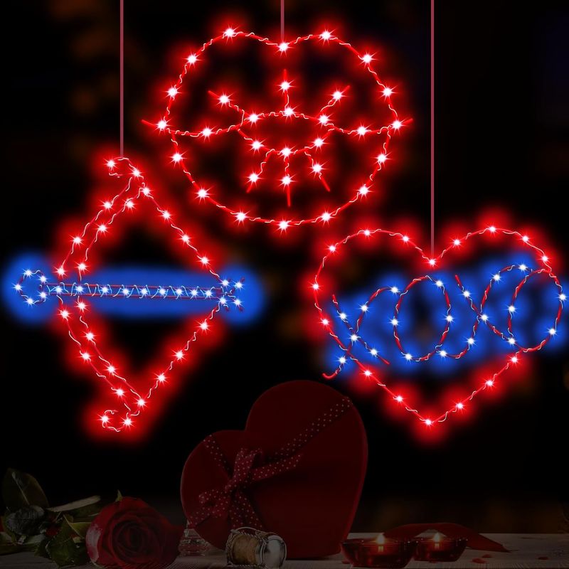 Photo 1 of 
Valentines Day Decorations Lights 3 Pack, XOXO Bow Arrow Kisses Window Lights Up Birthday Wedding Decor Indoor 8 Light Modes Remote with Timer, Valentines...