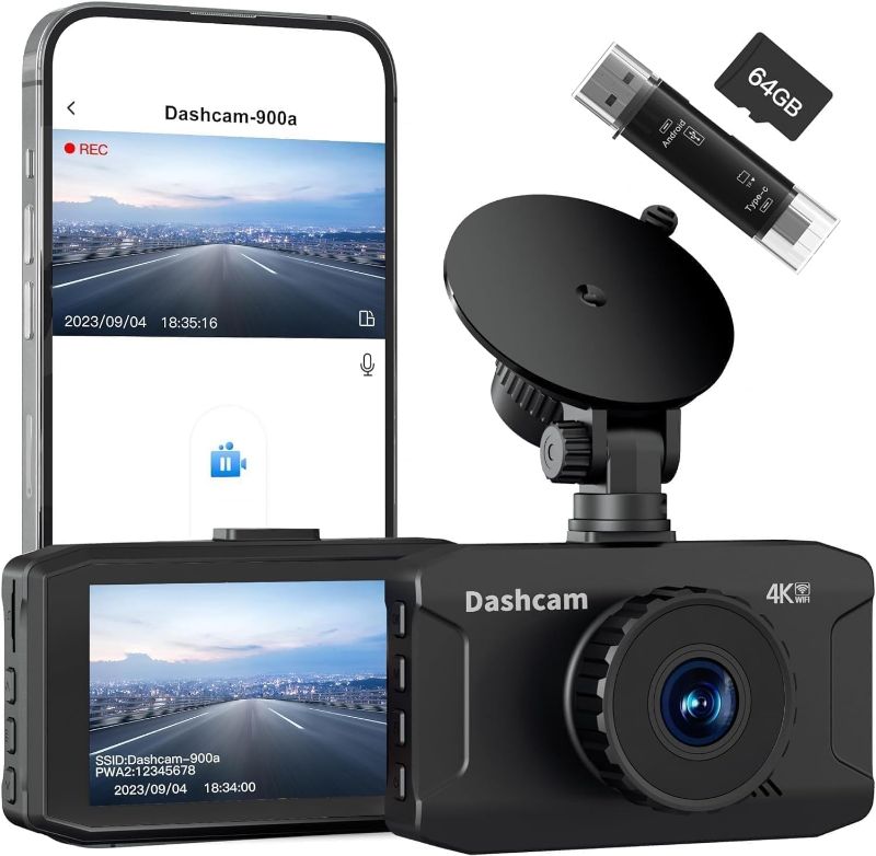 Photo 1 of 4K Dash Cam Front Built-in WiFi, WANLIPO Dash Camera for Cars with 3" IPS Screen, Car Camera Dashcam for Cars with App Control, G-Sensor