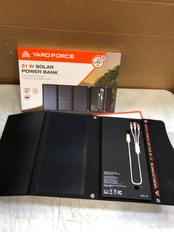 Photo 2 of [2023 Red Dot Winner] YARD FORCE 21W & 13000MAH Solar Charger with Battery, Portale Solar Power Bank Built-in 3 in 1 Charging Cable, Qc 3.0 18w Fast Charging, Compatible with Phone, Android. LX PB21