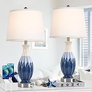Photo 1 of 28” Tall Table Lamps Set of 2, Ceramic Bedside Lamps with USB Ports, Navy Blue Lamps for Nightstand