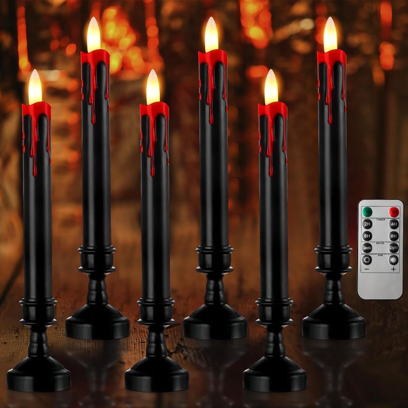 Photo 1 of 6 Sets Halloween Blood Dripping Candle Decoration Led Flameless Candle with Remote and Candle Holder Battery Operate Vampire Tears Candle Spooky Scary Creepy Candlestick Decor for Indoor Home