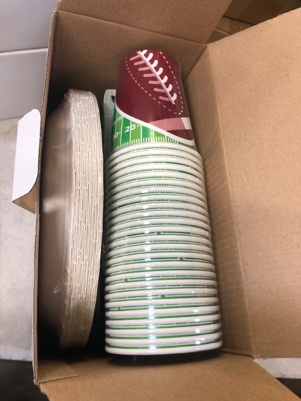 Photo 2 of Football Decoration Party Supplies Kit Serve 25, Includes Dinner Plates, Dessert Plates, Napkins, Cups,and Football Tablecloth Perfect for Football Birthday Party Football Gameday Tailgate Party