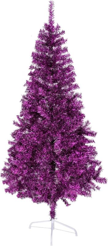 Photo 1 of Artificial Christmas Tree?6ft Silver Christmas Tree for Decorations, 550 Branch Tips FoldingTinsel Xmas Tree for Outdoor, Home, Party