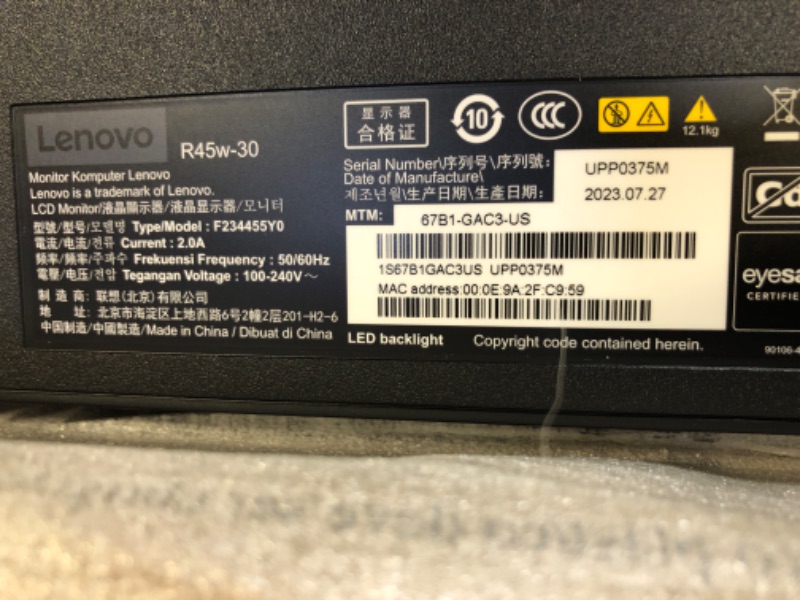 Photo 4 of Lenovo Legion R45w-30 – Gaming Monitor - 44.5" DQHD Display - 165Hz–170Hz - 1ms–12ms - FreeSync Premium Pro - Adaptive Sync - Lift/Tilt/Swivel Stand - USB A/B/C - HDMI - DisplayPort - RJ-45 - Audio
