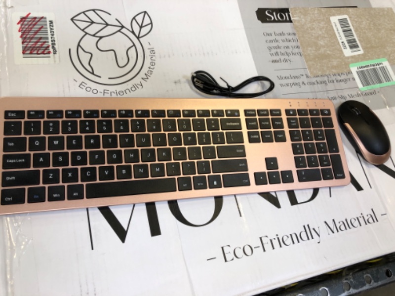 Photo 2 of seenda Rechargeable Wireless Keyboard Mouse Combo Full Size Cordless Keyboard & Mouse Sets with Build-in Lithium Battery Ultra Thin Quiet Keyboard Mice (Rose Gold & Black)
