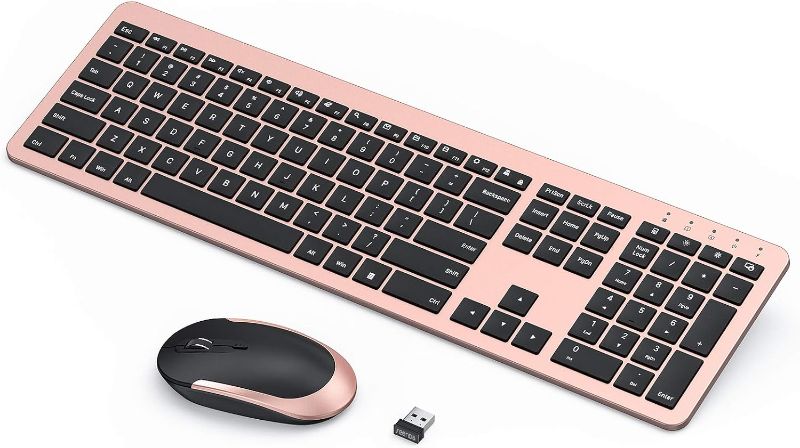 Photo 1 of seenda Rechargeable Wireless Keyboard Mouse Combo Full Size Cordless Keyboard & Mouse Sets with Build-in Lithium Battery Ultra Thin Quiet Keyboard Mice (Rose Gold & Black)

