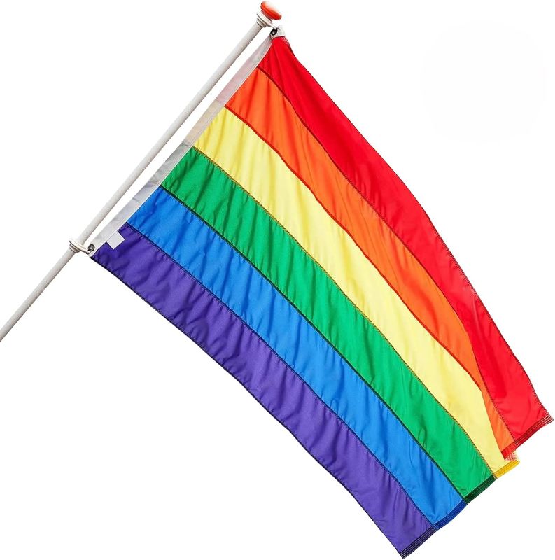 Photo 1 of 2 Pcs Rainbow Pride Flag 3 x 5 Ft Big Sewn Stripes Rainbow Flag Cape For Outdoor LGBTQ Pride Flag Wall Decor(Rainbow x 2)