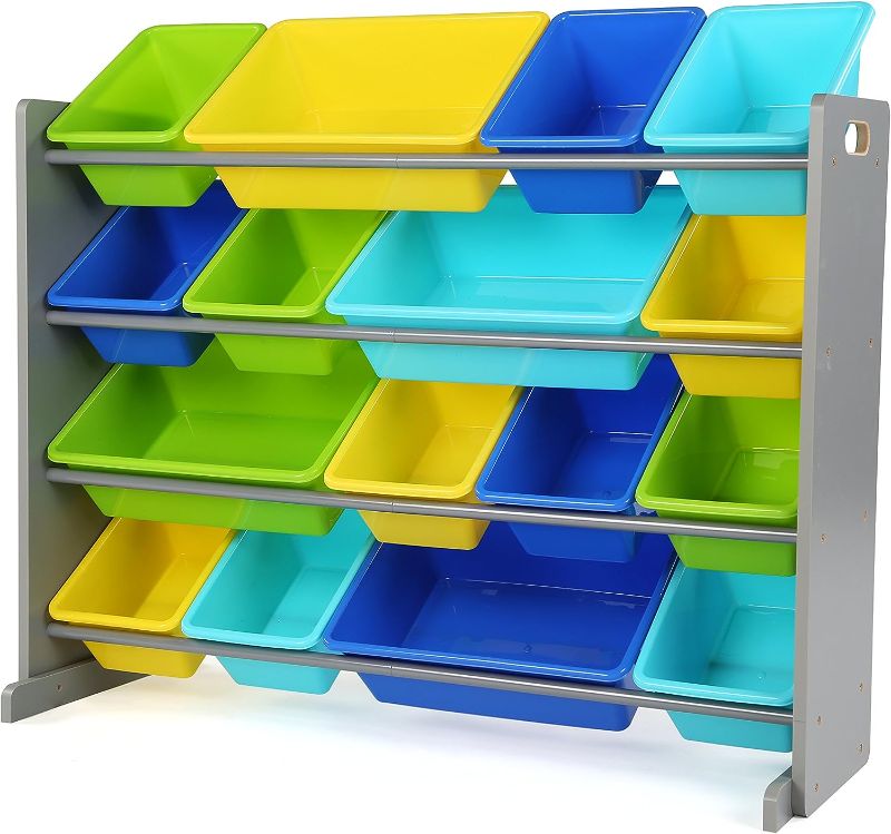 Photo 1 of *For Parts Only* Humble Crew Extra-Large Toy Organizer, 16 Storage Bins, Grey/Blue/Green/Yellow,15.5"D x 42"W x 35"H
