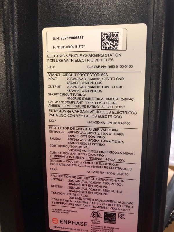 Photo 4 of 48 Amp EV Charger - Enphase IQ 60, Level 2 Smart Charging Station with Wi-Fi, Safety Certified, 240v, Hardwired, 25ft Rugged Cable & J1772 Connector Hardwired w/ Wi-Fi 48 Amp