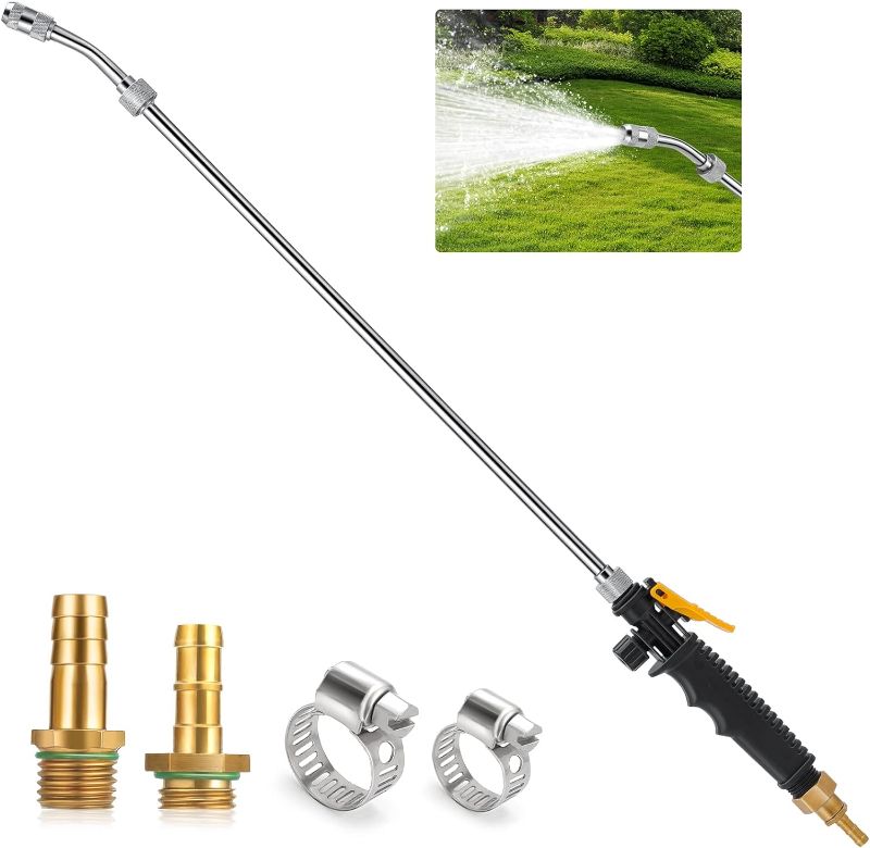 Photo 1 of 29 Inches Sprayer Wand, 3/8" & 1/4" Brass Barb Universal Sprayer Wand Replacement, Stainless Steel Sprayer Parts with Shut off Valve & 2 Hose Clamps, Spray Wands for Garden Hose
