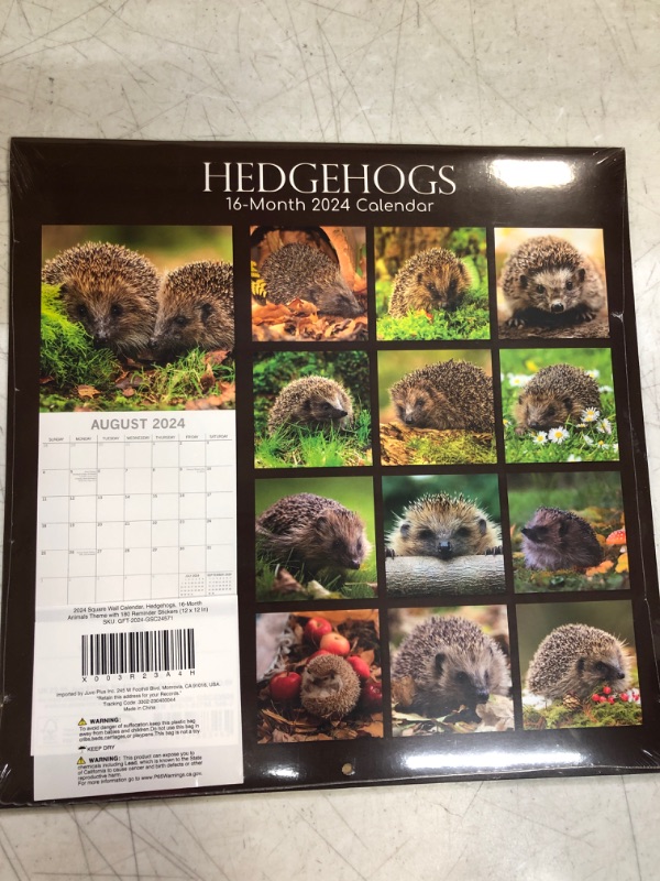 Photo 2 of 2024 Square Wall Calendar, Hedgehogs, 16-Month Animals Theme with 180 Reminder Stickers (12 x 12 In)