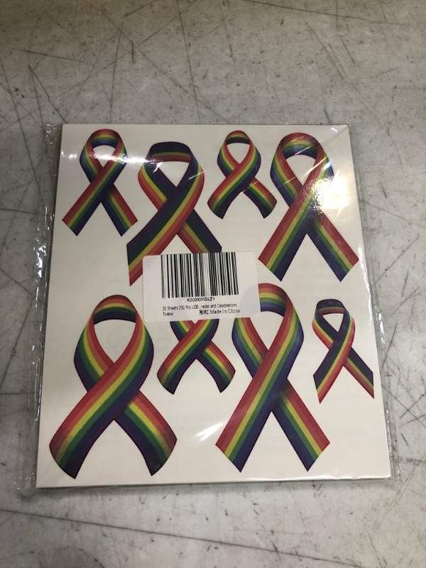 Photo 2 of 20 Sheets 200 Pcs LGBT Gay Temporary Tattoos Stickers Rainbow Ribbon Tattoos LGBT History Month Face Body Tattoos Stickers