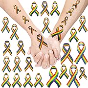 Photo 1 of 20 Sheets 200 Pcs LGBT Gay Temporary Tattoos Stickers Rainbow Ribbon Tattoos LGBT History Month Face Body Tattoos Stickers