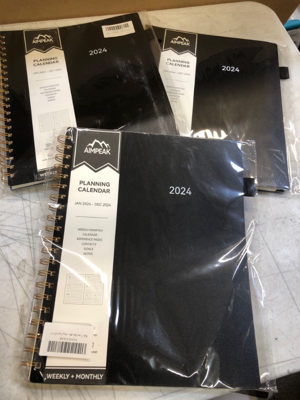 Photo 1 of 3PACK  Planner 2024, 2024 Planner Weekly and Monthly, Jan. 2024 - Dec. 2024, AIMPEAK Planner with Tabs, Pocket, Pen Loop, Flexible Waterproof Cover, Twin-Wire Binding, Black, 8.5" x 11"Planner 2024, 2024 