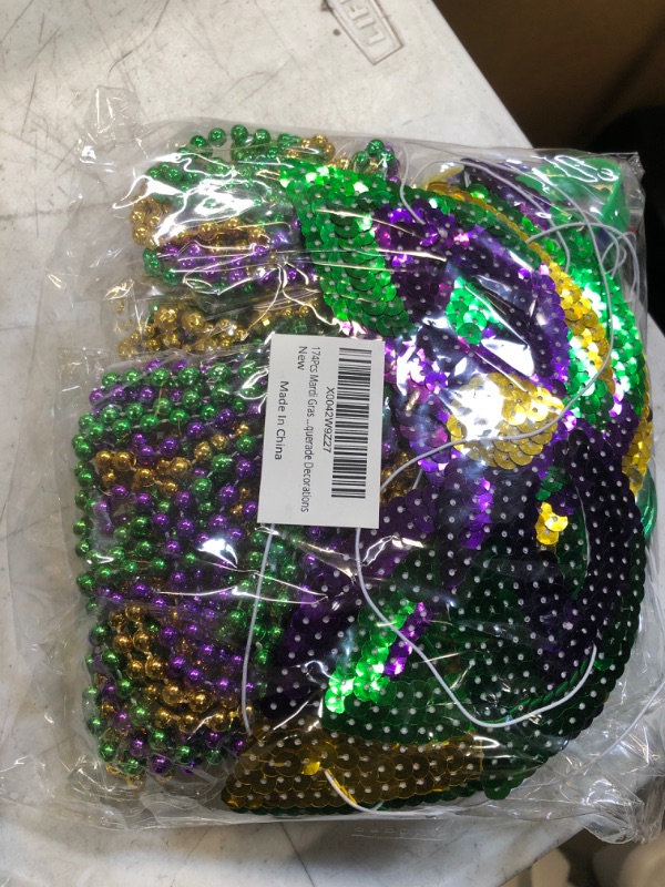 Photo 2 of 202Pcs Mardi Gras decorations Including Mardi Gras Mask Beads Necklaces Coins Temporary Tattoos and Rubber Bracelets Party Favors Mardi Gras Accessories for Mardi Gras Parade Masquerade Decorations