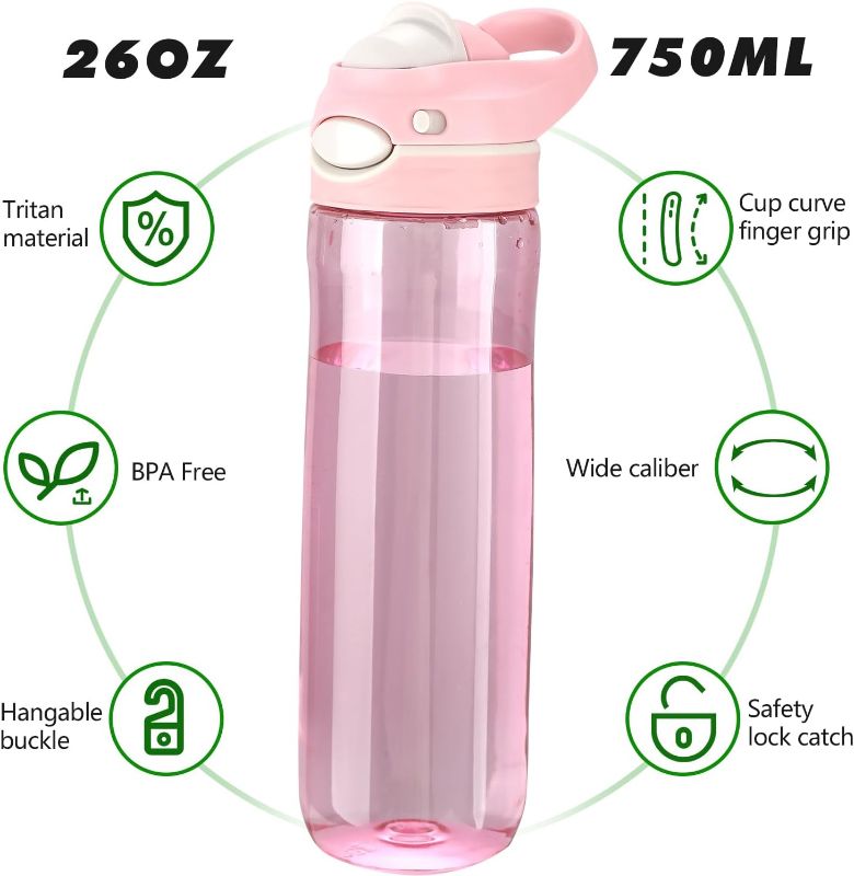 Photo 1 of 1pc--LONG SENG Sports Water Bottle 26 OZ, Pink Leak Proof Wide Mouth Water Bottles BPA-Free Simple Plastic Water Bottle Odorless Light and Portable Easy Clean Water Bottles For Adults Man Woman