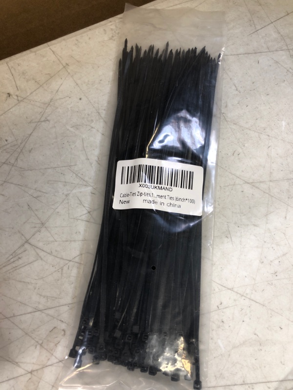 Photo 2 of Zip Ties,100 Pack Black Cable Ties Assorted Sizes 6 Inch,Multi-Purpose Self-Locking Nylon Cable Ties Cord Management Ties (Black, 6inch*100)