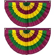 Photo 1 of (2 Pack) Pleated Striped Mardi Gras Bunting Flags (1.5’ x 3’) Indoor Outdoor Fat Tuesday Party