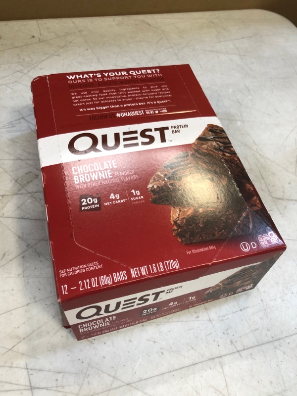 Photo 2 of Best by 12/2024---Quest Nutrition Chocolate Brownie Protein Bars, High Protein, Low Carb, Gluten Free, Keto Friendly, 12 Count Chocolate Brownie 12 Count (Pack of 1)