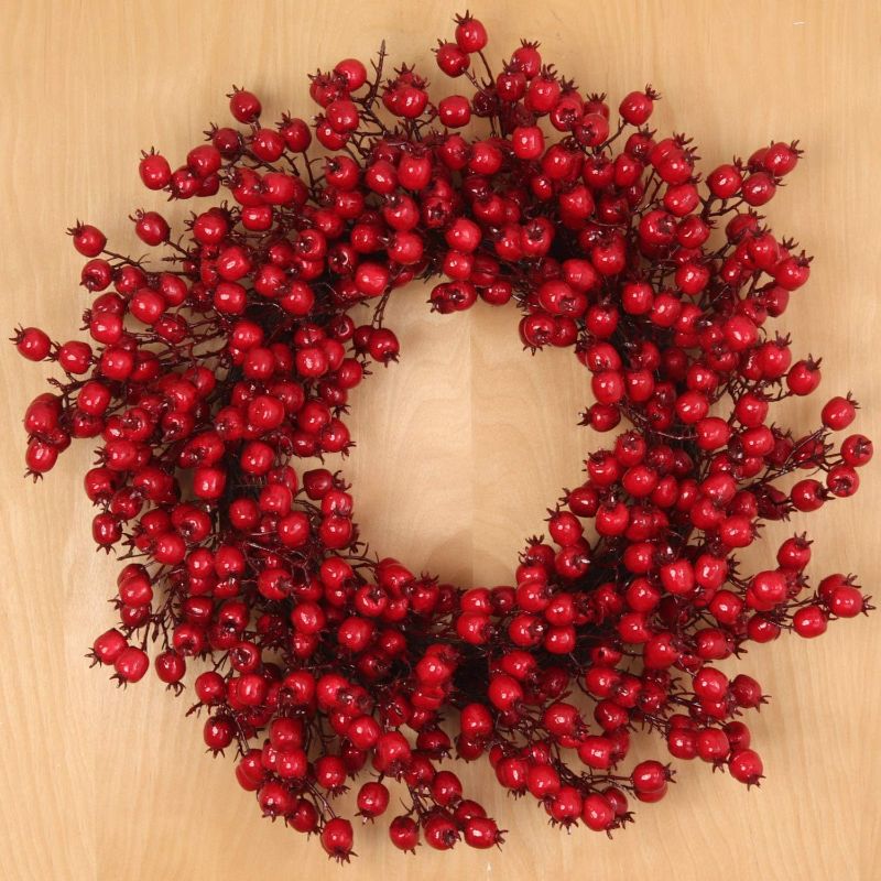 Photo 1 of 22" Red Berry Wreath, Christmas Red Berries, Valentines Day Decor, 2024 Holiday Look, Perfect for Single Doors and Double Door
